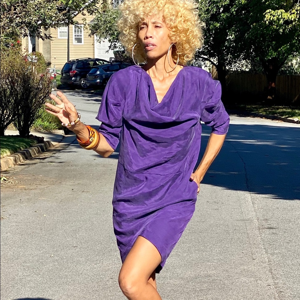 Purple OOAK whyred cowl drape dress Grecian 36 S